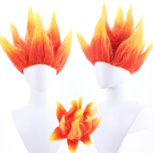 COSPLAZA Goku Kurze Orange Gelb Feuer Flamme Stachelige Perücke Clown Halloween Kostüm Perücken Styled Perücke