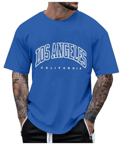 Maglietta da uomo con scollo rotondo, a maniche corte, 2024, oversize, Palme Angels, casual, per lo sport, il fitness, l'estate, il bodybuilding, la corsa, casual, a maniche corte, E blu., M