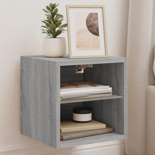 Homgoday TV Wall Cabinet with LED Lights Grey Sonoma 30x28.5x30 cm, TV Cabinet for Living Room Home, Floating Wall Entertainment Center TV Unit Cabinet Stand Sideboard Hallway Storage Furniture