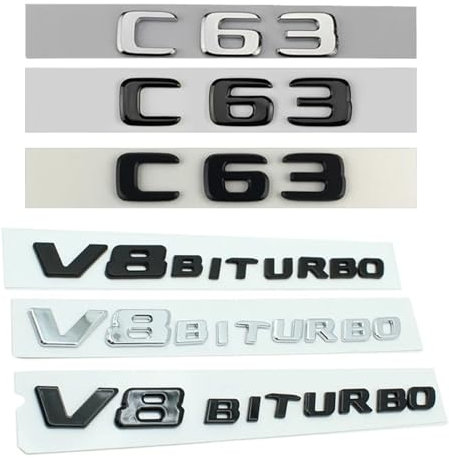 ALMVIS 3D ABS Schwarz Auto Kotflügel Seite Abzeichen Hinten Stamm Aufkleber Logo C63 V8 BITURBO Emblem Fit for Mercedes C 63 AMG W205 W204 Zubehör Auto-Logo-Aufkleber(Glossy Black,C63)