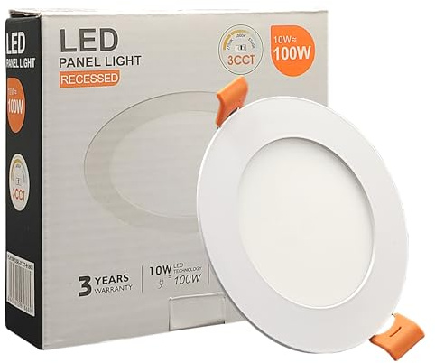 FactorLED Downlight LED Techo Empotrable Circular Slim 12cm 10W (100W), Panel Redondo Empotrado, Placa Extraplana, Luz Seleccionable 2700K-4000K-5700K (CCT) (1, Ø120mm)