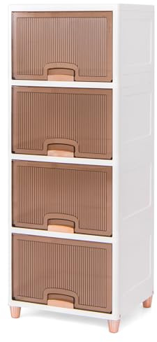 Multigot 4-Tier Storage Boxes with Lids, Stackable Plastic Storage Bins | 148L Wardrobe Closet Organizer Storage Containers with Flip-Up Magnetic Doors for Bedroom Living Room Office Dorm