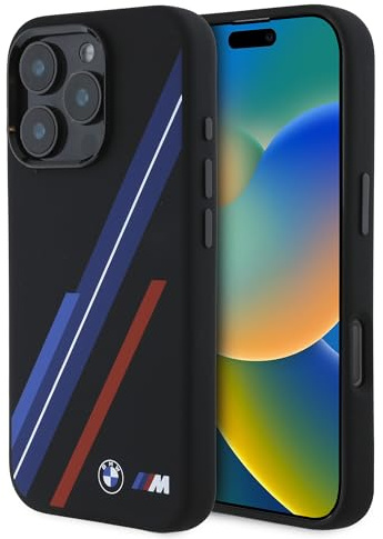 CG MOBILE BMW HC M Handyhülle entworfen für iPhone 16 Pro, langlebig, stoßfest, kompatibel mit Magsafe, Silikon Random Lines Case, Schwarz
