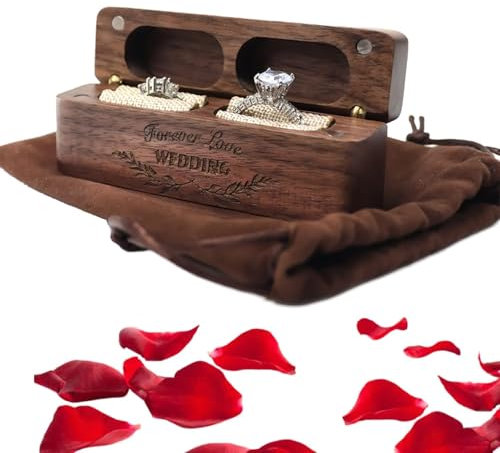 Wjelet Ringbox Hochzeits,Quadratische Hochzeits Ringschachtel, Hochzeit Ringbox Holz Personalisierte Ringschachtel für Eheringe, Retro Ringe Aufbewahrung für Hochzeit, Zeremonie