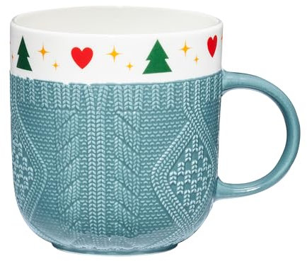 AMBITION Weihnachtsbecher Porzellan 360 ml Scarf Weihnachtstasse in Strickoptik schöne Geschenkidee türkis