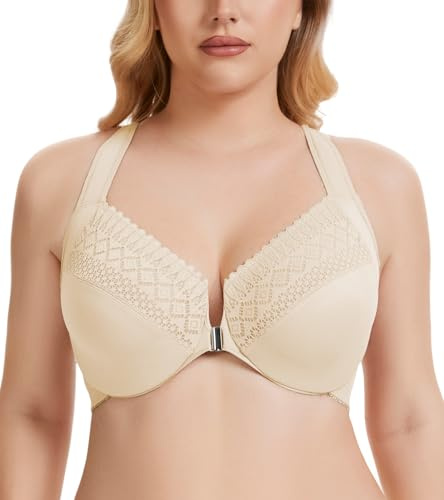 Oscrenia Racerback Front Closure Bra Plus Size for Women Unlined Underwire Wide Strap