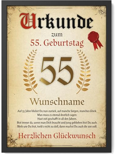 Papierschmiede® Personalisierte Urkunde zum 55. Geburtstag Geschenk Frauen Männer 55 Jahre Geburtstagskarte Geburtstagsgeschenk 55. Geburtstag personalisierbar Geburtstagsurkunde Jahrgang 1970