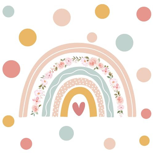 Gsrhzd Wandtattoo, 61 x 90CM Wandsticker Kinderzimmer, Wandaufkleber Kinderzimmer mit Regenbogen, Punkte, Kinderzimmer Wanddeko, für Wanddekoration