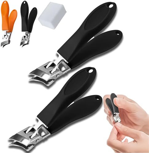 Acssart Wide Jaw Opening Anti-Splash Slanted Nail Clipper Slanted Nail Clippers, No Splash Nail Trimmer for Men, Long Handle Curved Toenail Clippers, Curved Nail Clippers for Thick Nails (2*Black)