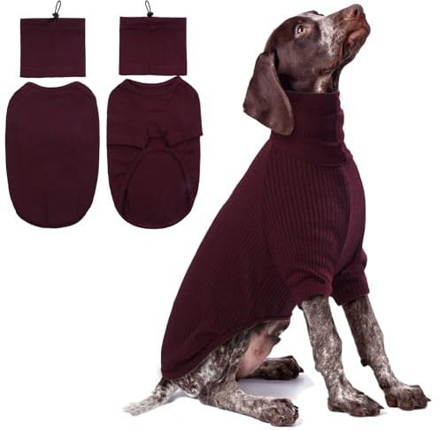 Hunde Sweatshirt, Shirts für Hunde Hundeweste Warme Hundekleidung Hundepullover Weihnachten mit Hundeschal Hundepullover mit Beinen(Weinrot, L)