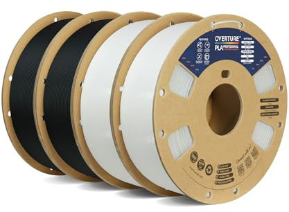 OVERTURE PLA+ Filament PLA plus 1,75 mm, Toughness Enhanced Professionelle PLA Härte, 4kg Filament (8,8 lbs),(Schwarz 1kg*2+Weiß 1kg*2)
