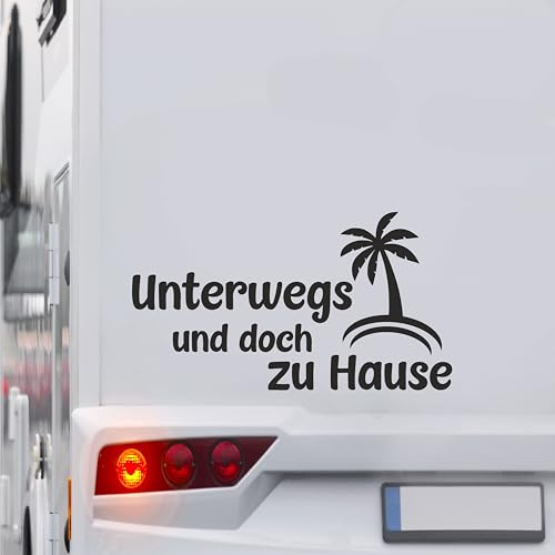 KLEBEKÖNIG Wohnwagenaufkleber Wohnmobil - Unterwegs und doch zuhause Palme - Autoaufkleber Spruchaufkleber Sticker Aufkleber Camper