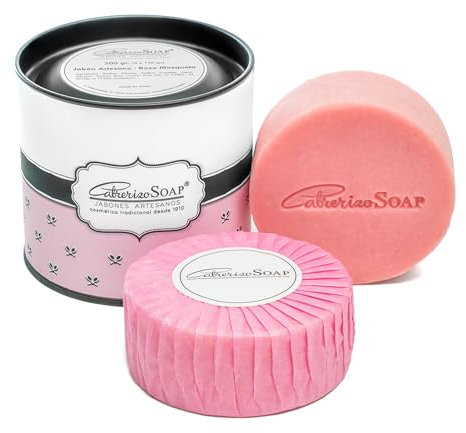 CABRERIZO SOAP 2 handgefertigte Seifen mit Hagebuttenöl für Narben, 2 x 100 g – Seifen zum Verschenken, rosa Seife, 2 Stück Naturseife, Handseife, Körper und Gesicht