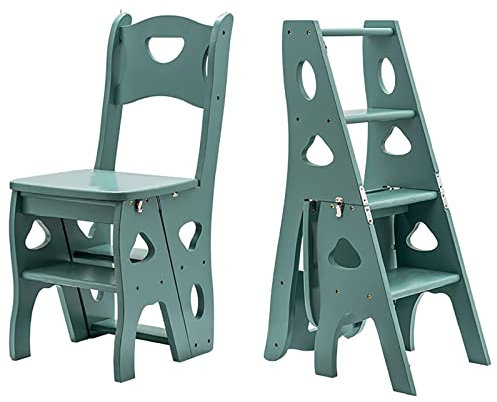 Solid Wood Folding Library Ladder Chair for Kitchen and Office Use Retro Style Wooden Step Ladders with 2 in 1 Display Stand