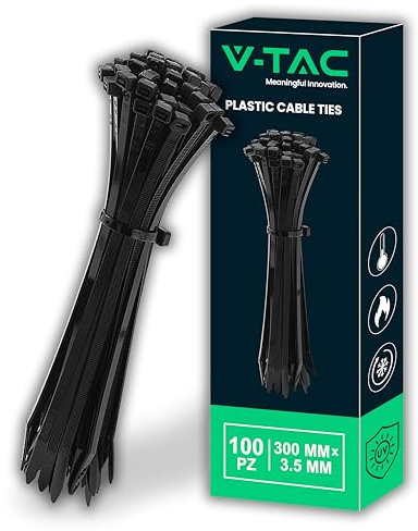 V-TAC Fascette per Cavi in Plastica misura 3.5 mm x 300 mm - Confezione 100 Pezzi - Fascette per Cablaggio Multiuso - Stringicavo Portacavi Fermacavi per Elettricista, Meccanico, Giardinaggio - Nere