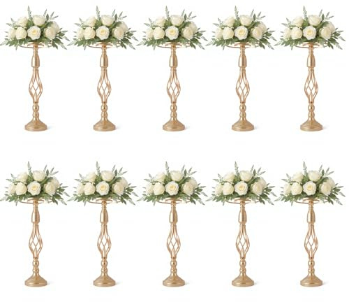 Aptliton 10Pcs Metal Flower Stand, 52cm Tall Gold Wedding Centerpiece Vase for Tables Decorative, Stable Flower Holders Floral Display Rack for Table Pieces Wedding Party Event Decor