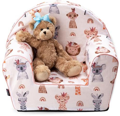 PinkZebra BEZUG für Kindersessel aus Schaumstoff, Sesselbezug, Bezug für Sessel, Past für Kindersessel in Größe: 51 x 34 x 42 cm, Sitzfläche: 26 x 26 cm, Öko-tex Standard 100, Tiere Indianer