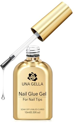 UNA GELLA 9 in 1 Nail Glue 10ml Brush On Gel Glue Strong Hold for Gel Tips | Brush On Nail Glue for Pastel Color Press On Nails, Rhinestones, Base coat, Blooming Art, Acrylic Tips Cured Needed