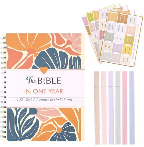 Sinbana L'étude La Bible pour 1 An, Bible Spirale en Un an Étude de 52 Semaines avec Crayons Couleur Index des Bibles Tags pour les Femmes