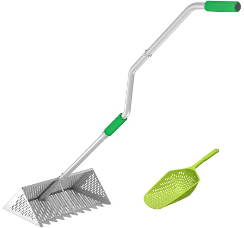 Gartenrechen, Aluminium- und Flohrechen for den Strand, ergonomischer Griff, 40,6 cm Korb mit Harfenzähnen, strapazierfähig, for Rechen