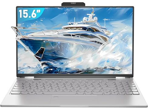 Fsjun 15.6'' silver Laptop, 16GB DDR4 RAM, 512GB SSD, 12th Gen Alder Lake N95 CPU(Up to 3.4GHz), FHD IPS (1920x1080) Screen, Dual Band WiFi, Type-C, Mini-HDMI, Student Notebook with Removable Webcam