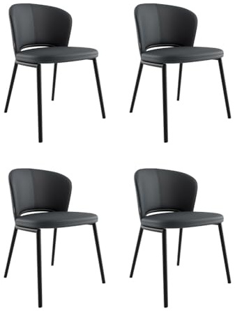 Magnolia Home 4er Set Esszimmerstuhl Küchenstuhl Dean Kunstleder dunkelgrau Metallbeine