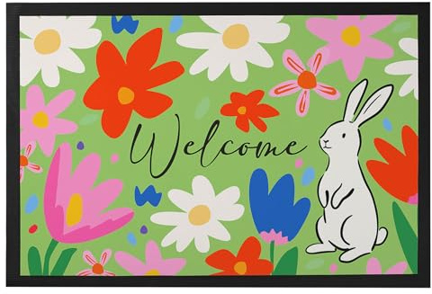Herz & Heim® Fußmatte zu Ostern mit Blumen Motiv – Oster Fussmatte für Eingangsbereich & Haustür – 2 Größen – Türmatte Frühling rutschfest und waschbar (60 × 40 cm)