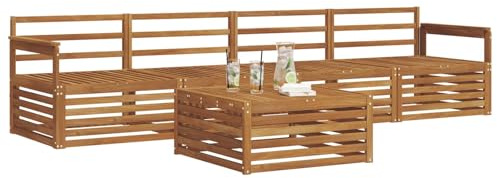 vidaXL Outdoor-Sofagarnitur 5 pcs Natur Massivholz Akazie, Gartenlounge, modernes Outdoor-Sofa, Sitzmöbel für die Terrasse, langlebige Komfort-Einheit