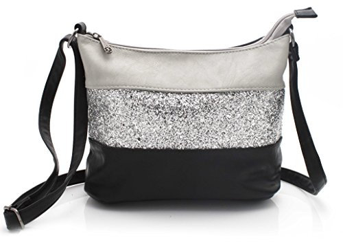 Gallantry - Sac Bandoulière Femme Paillettes Elégant - Sacoche Messenger Porté Epaule Tendance Multicolore Souple - Besace Sac Soirée Mariage Strass Brillant Léger - Chic Mode - Gris Noir