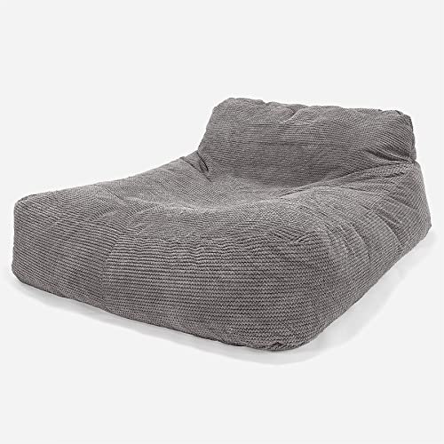 Lounge Pug Schlafsofa Sitzsack für Erwachsene, Pom-Pom Waffelstof Anthrazit, Doppel-Daybed & Chaiselongue-Stil