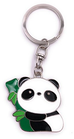 H-Customs Panda Bär mit Bambus Baum Schlüsselanhänger Anhänger Silber aus Metall
