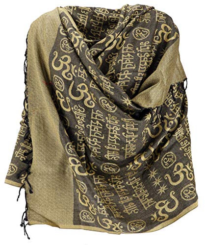 GURU SHOP Pashmina Viskose Schal/Stola mit OM Muster - Gelb, Herren/Damen, Synthetisch