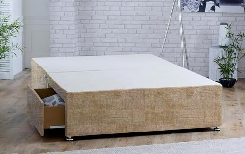 ComfoRest, Bedding & Upholstery Innovation Leader Comfort24 5FT Divan King Size Bed Base with Drawers in Chenille Fabric (2 Drawers + 5FT King Size Divan Bed Base Only, No Headboard), Mink