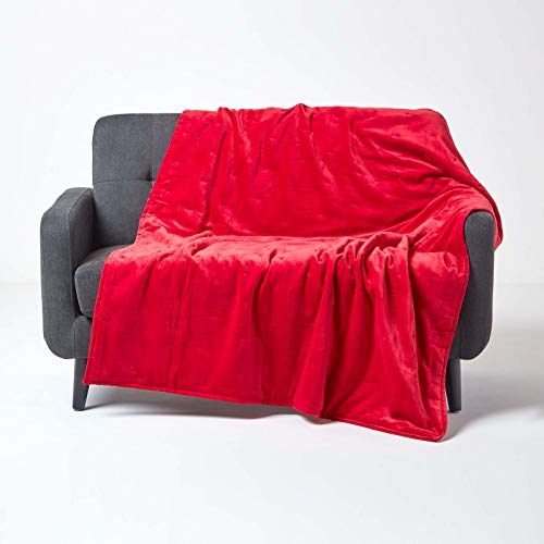 Homescapes Wattierte Samtdecke 150x200 cm, Wohndecke rot, Tagesdecke Baumwollsamt, Sofadecke gesteppt, Tagesdecke Wendedecke