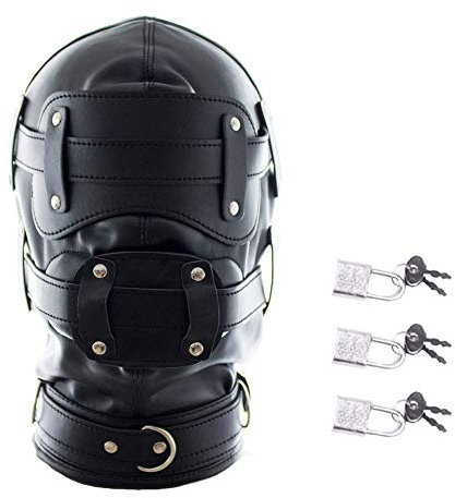Roluck Bondage Maske mit Dildo Mund Gag 3 Schloss Einstellbar SM Kopfmaske für Paar Fetisch Sexspielzeug (L)