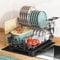 Dish Drainer Rack, Stainless Steel 2 Tier Dish Rack with Drip Tray, Plate Drainer Rack with Utensils Holder, Cup Rack and Swivel Spout, 2 Tier Stainless Steel Draining Board Rack for Kitchen Sink