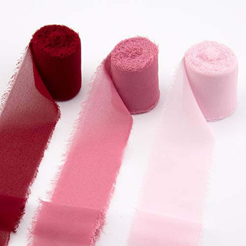 LUTER 3 Rollen 5 cm x 5,5 m Handgefertigte Fransen-Chiffon-Bänder, Chiffon-Seidenbänder zum Verpacken von Geschenken, Blumensträuße, Hochzeitseinladungen (3 Farben)