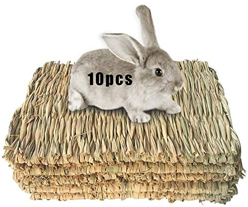 Hamiledyi 10 Pcs Rabbit Grass Mat Bunny Natural Straw Woven Bed Small Animal Cages Hay Mat Sleeping Chewing Nesting and Toys for Guinea Pig Chinchilla Squirrel Hamster Cat Dog