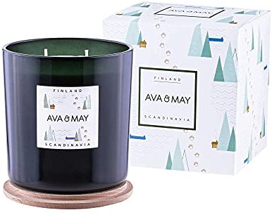 AVA & MAY Finnland Große Duftkerze (500 g) – vegane Sojawachs-Kerze mit 70 Stunden Brenndauer – mit hochwertigem Duftöl aus Fenchel, Nelke und Bernstein