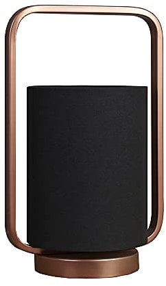 MiniSun | Contemporary Copper Metal Lantern Frame Black Cylinder Table Lamp | Home Décor, Bedside & Desk Lamp | Includes Bulb [3000K Warm White]