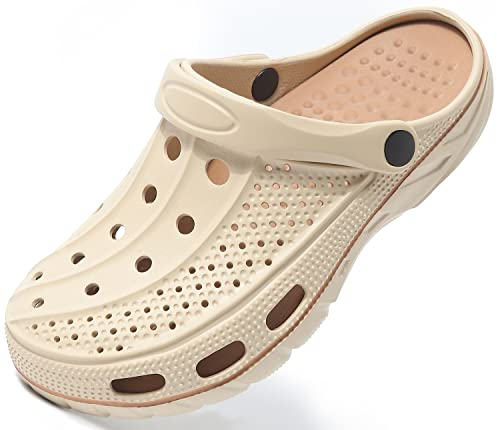 ChayChax Zuecos con Soporte de Arco para Mujer Hombre Verano Zapatos de Jardín Zapatillas de Playa Piscina con Ortopedicas Plantillas, Marrón Caqui, 38/39 EU (Fabricante 260)