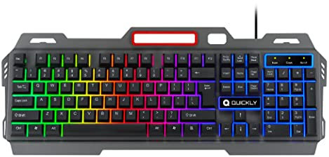 QUICKLY - Tastiera Gaming Cablata USB, Rainbow Retroilluminata RGB, Anti-ghosting per PC, Computer, Laptop, Mac - Italiano QWERTY, Base in Alluminio