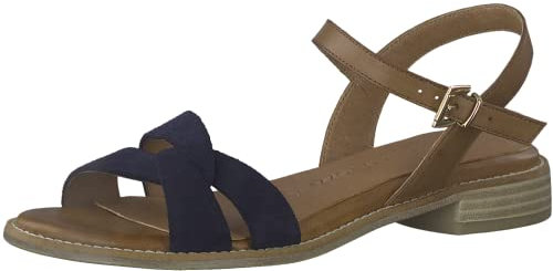 MARCO TOZZI Sandali Donna con Tacco con Cinturino Regolabile in Pelle, Blu (Navy Comb 1), 38 EU