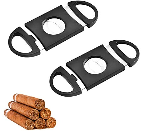 Coupe Cigare,Ciseaux Coupe Cigare,Double Lame Guillotine Cutter,Coupe Cigare Guillotine,Couteau de Cigare de Poche de Cigarette d'acier Inoxydable,Convient à la plupart des cigares,2 PC(Noir)