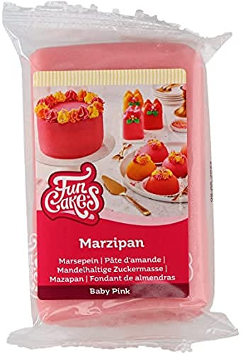FunCakes Pâte d’amande Baby Pink: Facile à utiliser, goût délicieux, flexible et lisse, facile à dérouler, fin et ferme, parfait pour la décoration de gâteaux, halal, casher et sans gluten. 250 g.