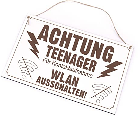 Schild Holz mit Gravur - Achtung Teenager, für Kontaktaufnahme Wlan ausschalten - lustiges Türschild Kinderzimmer Wifi Zockerzone 26 x 16 cm
