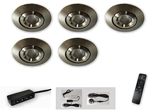 Mini LED Spot alu gebürstet schwenkbar 5er Set CCT 2700K-6500K dimmbar per Fernbedienung 12V IP44 Einbaustrahler