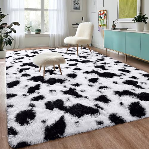 DweIke Superweiche Shaggy-Teppiche, 1.5x2.4 m, Plüsch-Teppiche für Wohnzimmer, Schlafzimmer, Flauschiger Teppich für Mädchen, Kinderzimmer, Shag Plüsch-Teppich für Teenager-Zimmer-Dekor, Schwarz-Weiß