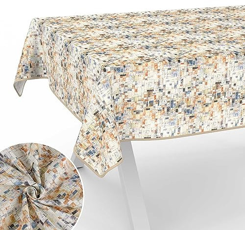 Stoff Tischdecke Tischwäsche Textil Tischtuch Baumwolle Polyester Gewebe abwaschbar pflegeleicht, in rund oval eckig Holzmosaik 90x130cm mit Saum (Eingefasst)
