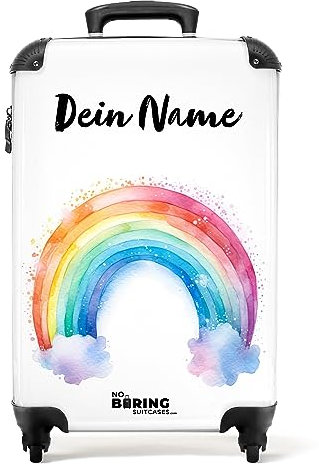 NoBoringSuitcases.com Fotokoffer personalisiert, Kinderkoffer - 55x40x20cm Handgepäck Trolley, Koffer für Kinder - Kindertrolley - Regenbogen-Aquarell - Leicht - Koffer mit Namen Initialen